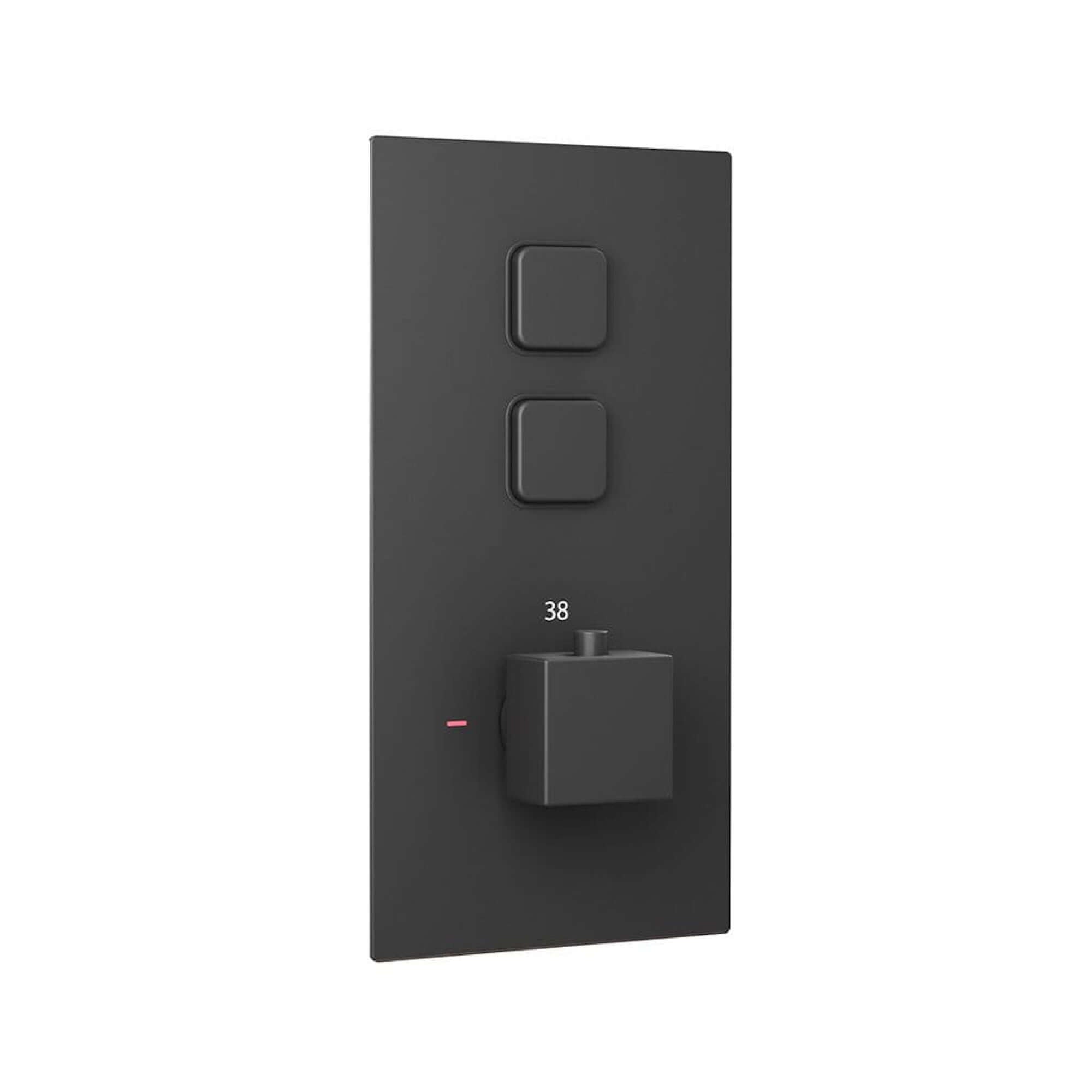 Milan square push button concealed thermostatic shower valve with 2 outlets - black - Showers